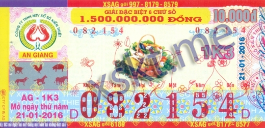 Mẫu vé sô xổ số An Giang ngày 21/1/2016