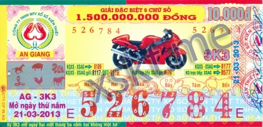 Mẫu vé sô xổ số An Giang ngày 21/3/2013