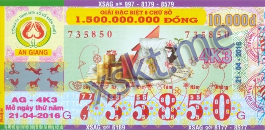 Mẫu vé sô xổ số An Giang ngày 21/4/2016