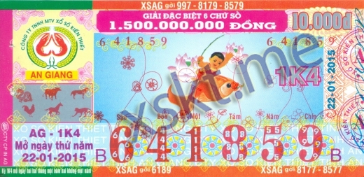 Mẫu vé sô xổ số An Giang ngày 22/1/2015
