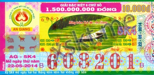 Mẫu vé sô xổ số An Giang ngày 22/5/2014