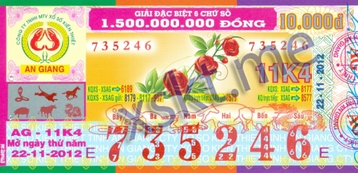 Mẫu vé sô xổ số An Giang ngày 22/11/2012