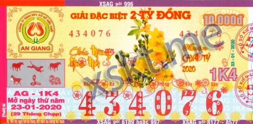 Mẫu vé sô xổ số An Giang ngày 23/1/2020