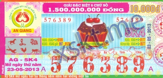 Mẫu vé sô xổ số An Giang ngày 23/5/2013