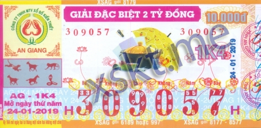 Mẫu vé sô xổ số An Giang ngày 24/1/2019