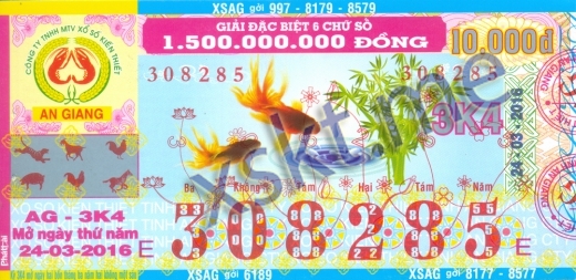 Mẫu vé sô xổ số An Giang ngày 24/3/2016
