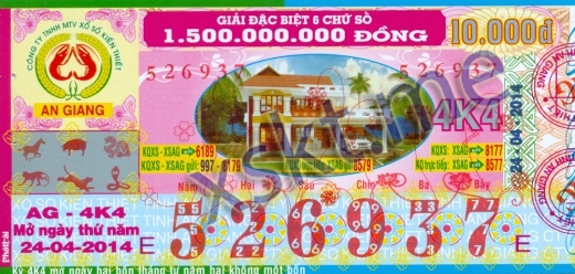 Mẫu vé sô xổ số An Giang ngày 24/4/2014