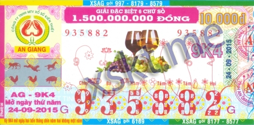 Mẫu vé sô xổ số An Giang ngày 24/9/2015