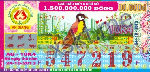 Mẫu vé sô xổ số An Giang ngày 24/10/2013