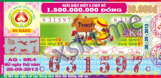 Mẫu vé sô xổ số An Giang ngày 26/9/2013