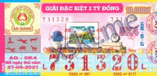Mẫu vé sô xổ số An Giang ngày 27/5/2021