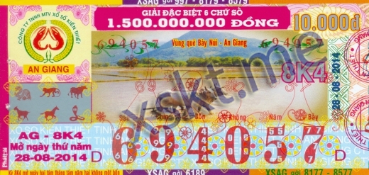 Mẫu vé sô xổ số An Giang ngày 28/8/2014