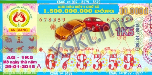 Mẫu vé sô xổ số An Giang ngày 29/1/2015