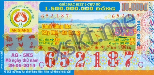 Mẫu vé sô xổ số An Giang ngày 29/5/2014