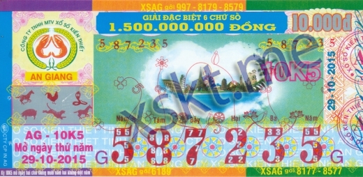 Mẫu vé sô xổ số An Giang ngày 29/10/2015