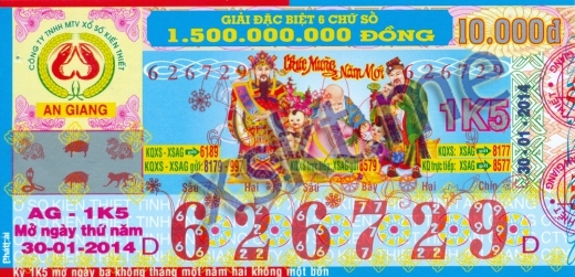 Mẫu vé sô xổ số An Giang ngày 30/1/2014