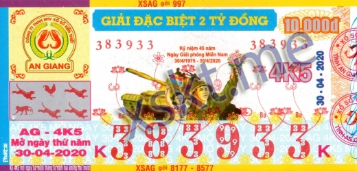 Mẫu vé sô xổ số An Giang ngày 30/4/2020