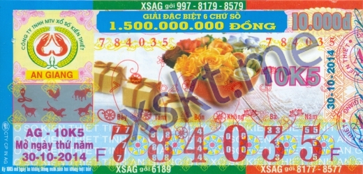 Mẫu vé sô xổ số An Giang ngày 30/10/2014