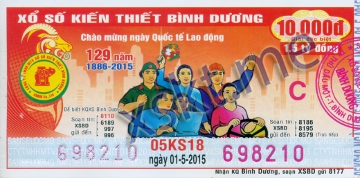 Mẫu vé sô xổ số Bình Dương ngày 1/5/2015