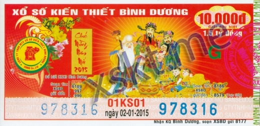 Mẫu vé sô xổ số Bình Dương ngày 2/1/2015