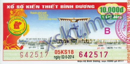 Mẫu vé sô xổ số Bình Dương ngày 2/5/2014