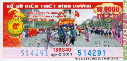 Mẫu vé sô xổ số Bình Dương ngày 2/10/2015