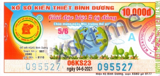 Mẫu vé sô xổ số Bình Dương ngày 4/6/2021