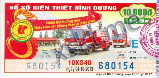 Mẫu vé sô xổ số Bình Dương ngày 4/10/2013