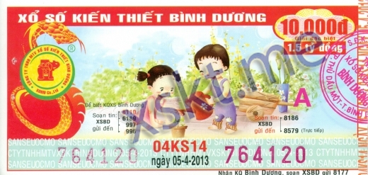 Mẫu vé sô xổ số Bình Dương ngày 5/4/2013