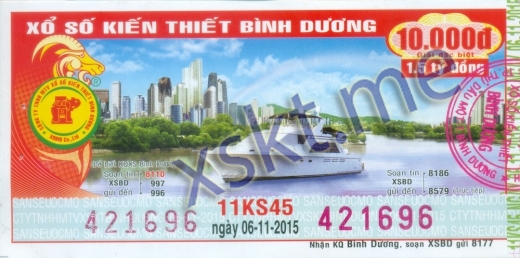 Mẫu vé sô xổ số Bình Dương ngày 6/11/2015