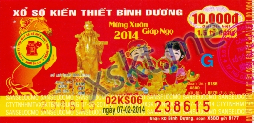 Mẫu vé sô xổ số Bình Dương ngày 7/2/2014