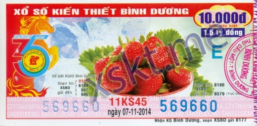 Mẫu vé sô xổ số Bình Dương ngày 7/11/2014