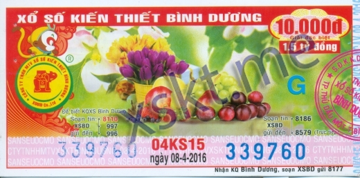 Mẫu vé sô xổ số Bình Dương ngày 8/4/2016