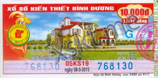 Mẫu vé sô xổ số Bình Dương ngày 8/5/2015