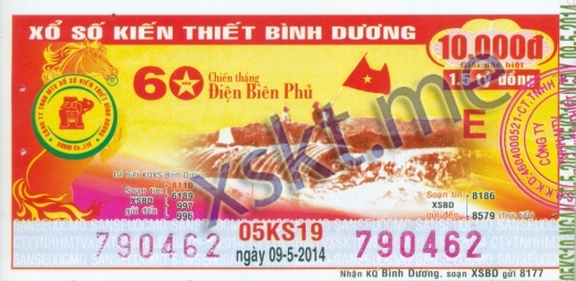 Mẫu vé sô xổ số Bình Dương ngày 9/5/2014