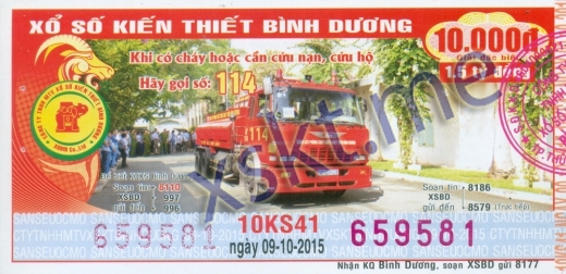 Mẫu vé sô xổ số Bình Dương ngày 9/10/2015