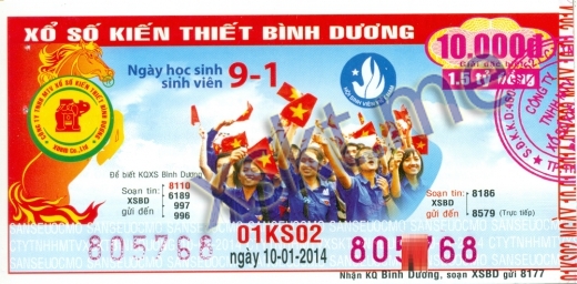Mẫu vé sô xổ số Bình Dương ngày 10/1/2014