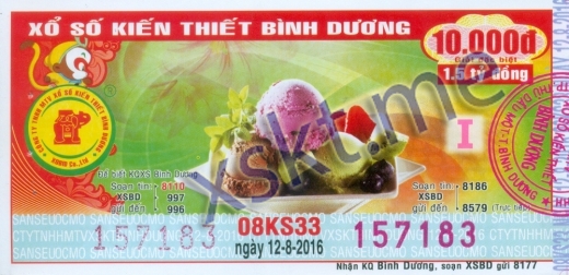 Mẫu vé sô xổ số Bình Dương ngày 12/8/2016