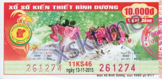 Mẫu vé sô xổ số Bình Dương ngày 13/11/2015