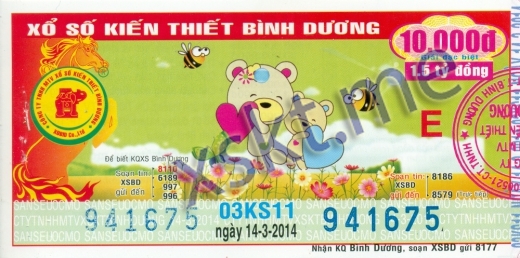 Mẫu vé sô xổ số Bình Dương ngày 14/3/2014