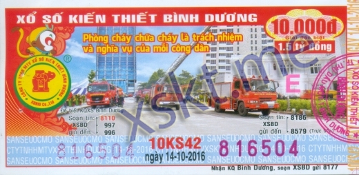 Mẫu vé sô xổ số Bình Dương ngày 14/10/2016