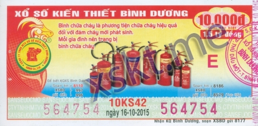 Mẫu vé sô xổ số Bình Dương ngày 16/10/2015