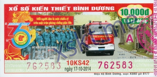 Mẫu vé sô xổ số Bình Dương ngày 17/10/2014