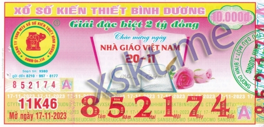 Mẫu vé sô xổ số Bình Dương ngày 17/11/2023