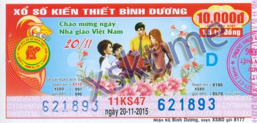 Mẫu vé sô xổ số Bình Dương ngày 20/11/2015