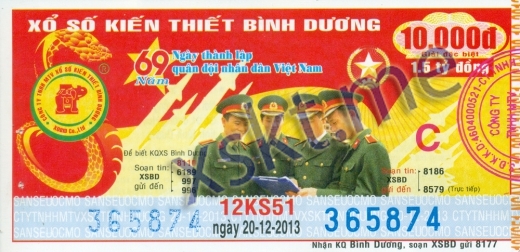 Mẫu vé sô xổ số Bình Dương ngày 20/12/2013