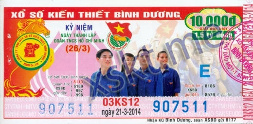 Mẫu vé sô xổ số Bình Dương ngày 21/3/2014