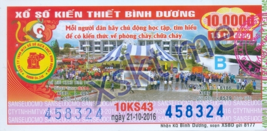 Mẫu vé sô xổ số Bình Dương ngày 21/10/2016