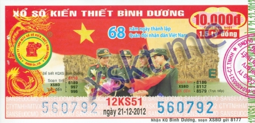 Mẫu vé sô xổ số Bình Dương ngày 21/12/2012