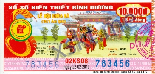 Mẫu vé sô xổ số Bình Dương ngày 22/2/2013